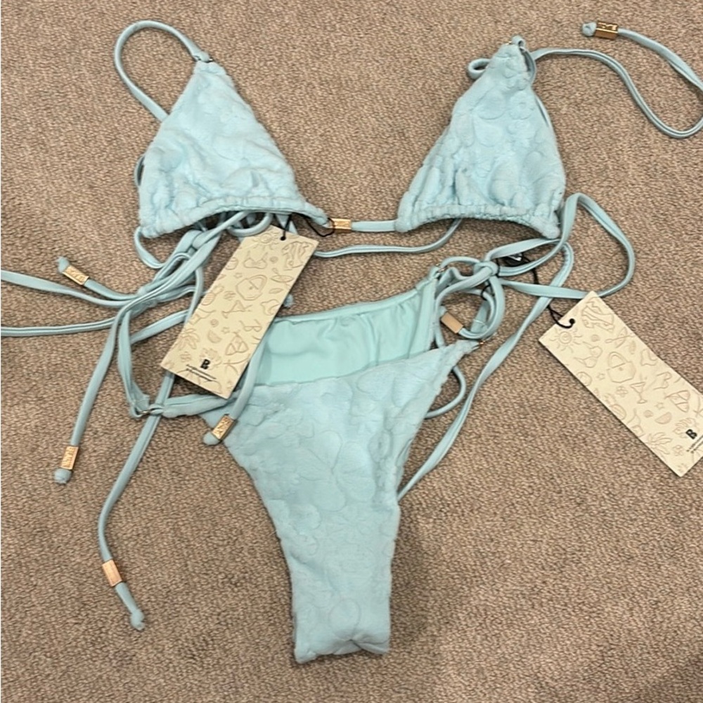 Light Blue Textured Bikini Set Black bough swim